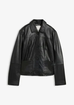 bonprix bonprix Chaqueta de piel de napa de cordero suave Negro New