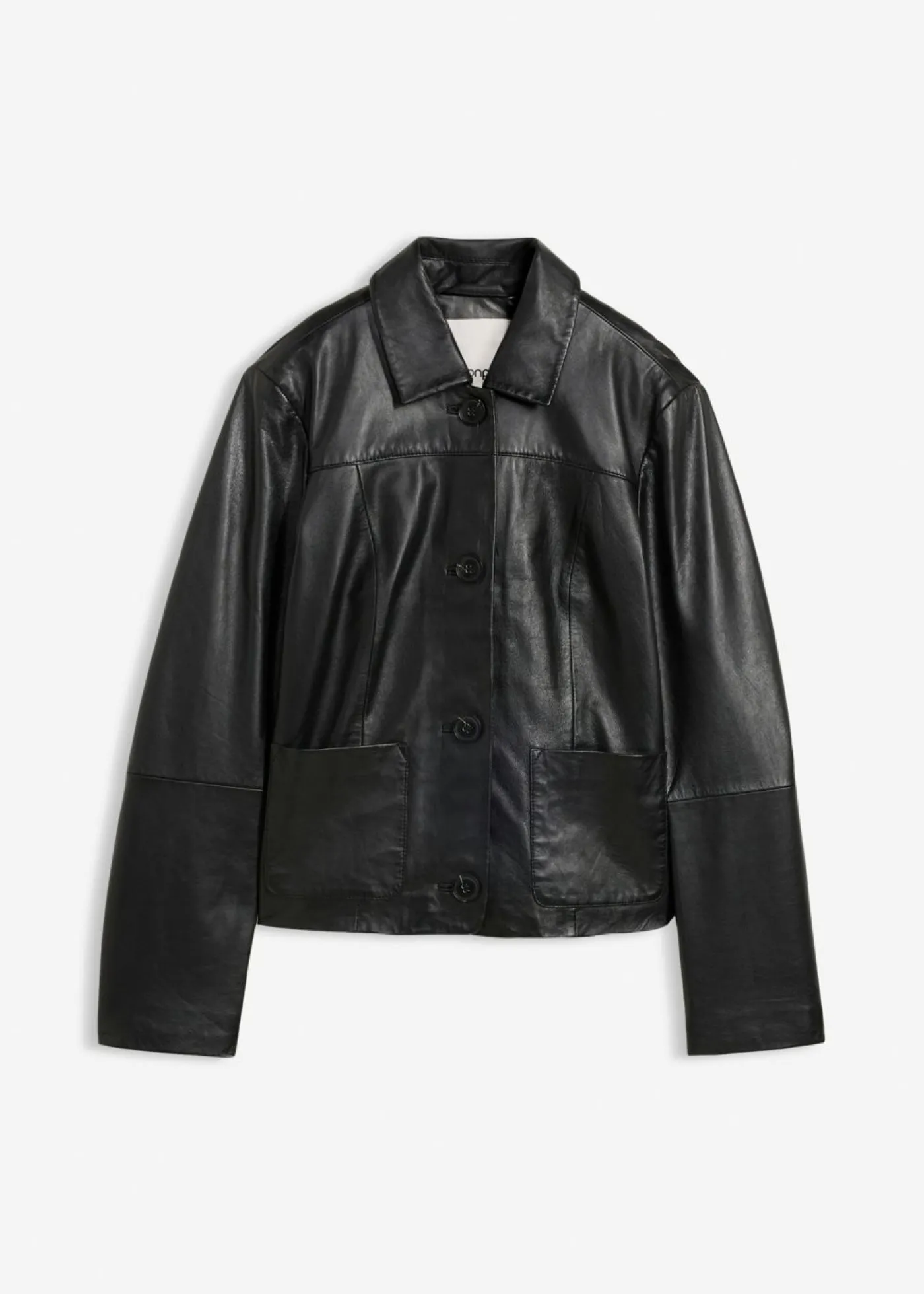 bonprix bonprix Chaqueta de piel de napa de cordero suave Negro New