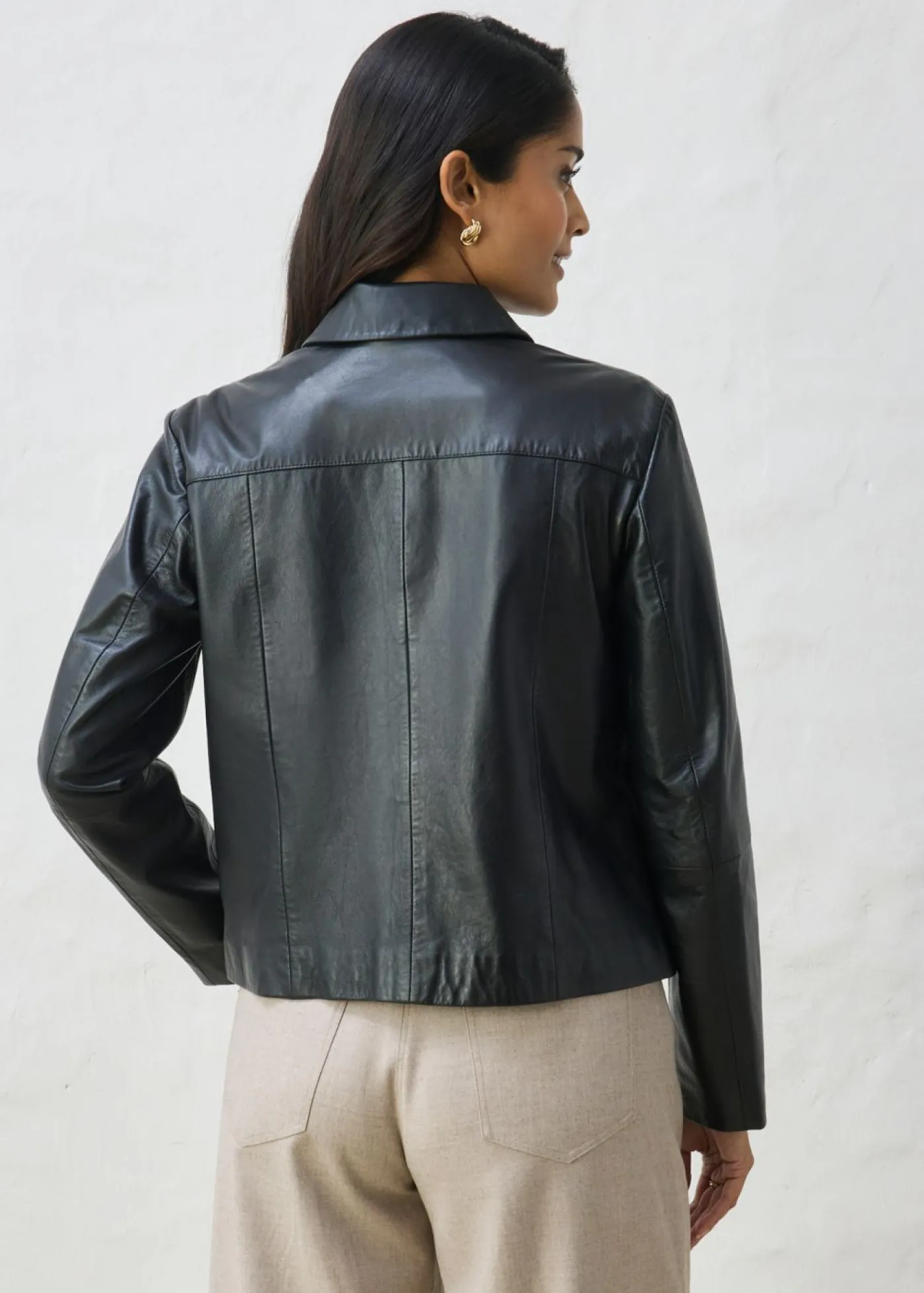bonprix bonprix Chaqueta de piel de napa de cordero suave Negro New