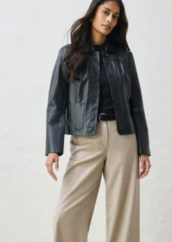 bonprix bonprix Chaqueta de piel de napa de cordero suave Negro New