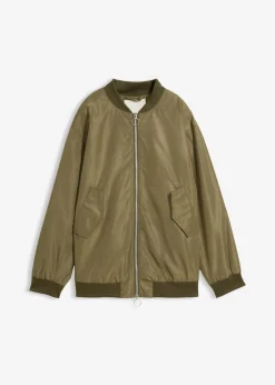 bonprix bonprix Chaqueta de piloto ancha con forro de leopardo Verde oliva oscuro Outlet