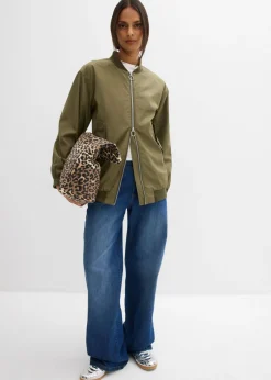 bonprix bonprix Chaqueta de piloto ancha con forro de leopardo Verde oliva oscuro Outlet
