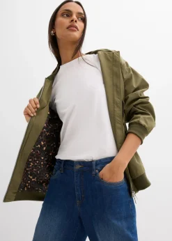 bonprix bonprix Chaqueta de piloto ancha con forro de leopardo Verde oliva oscuro Outlet