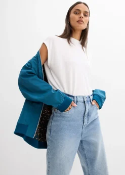 bonprix bonprix Chaqueta de piloto ancha con forro de leopardo Petróleo azul Outlet