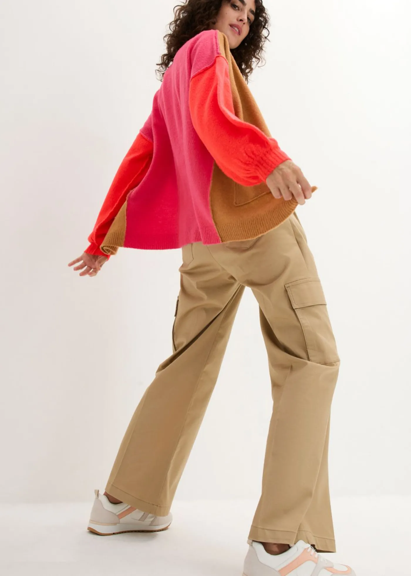 bonprix bonprix Chaqueta de punto beige crema-vnaranja neón-rosa oscuro Online