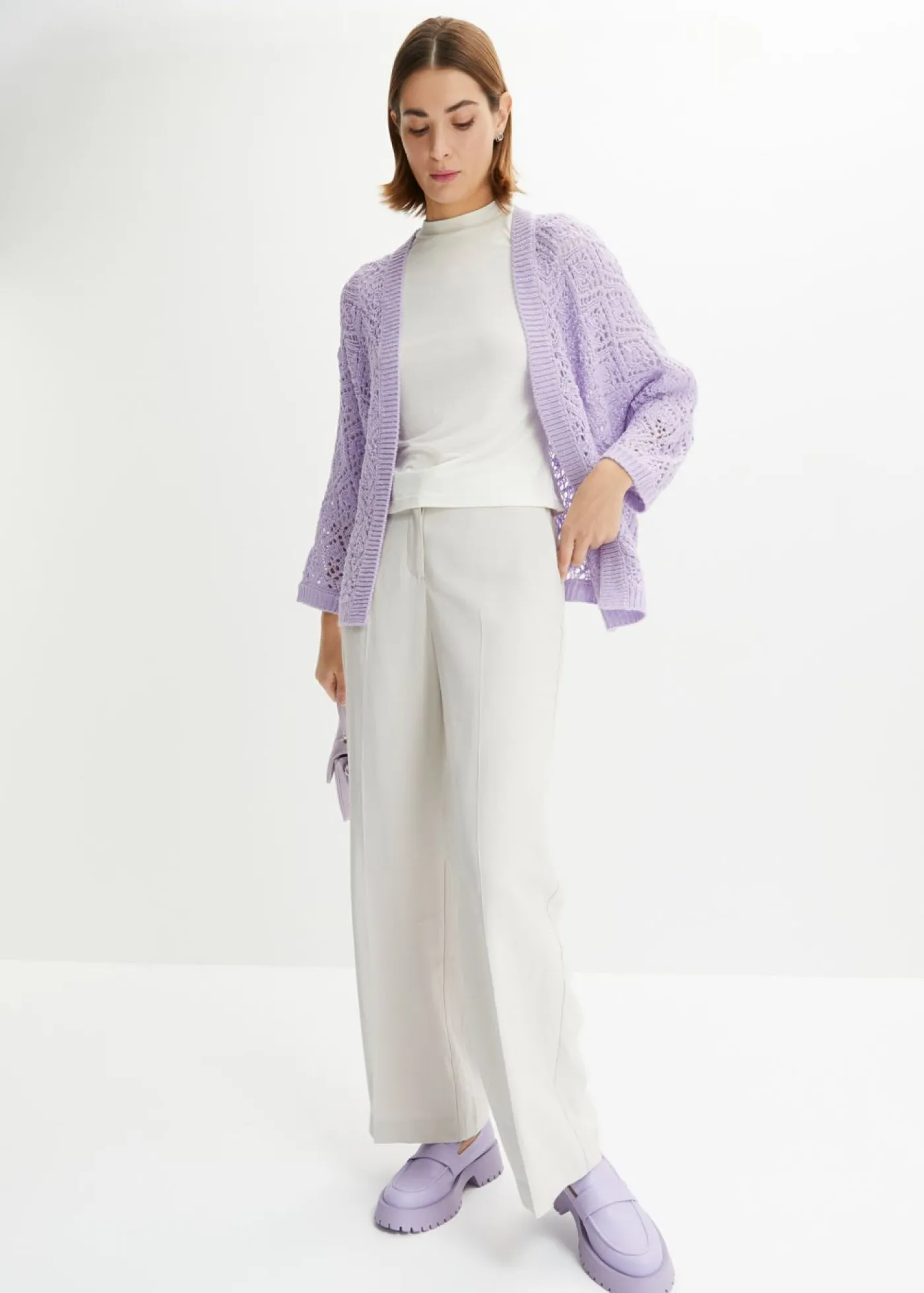 bonprix bonprix Chaqueta de punto ajour lila pastel New
