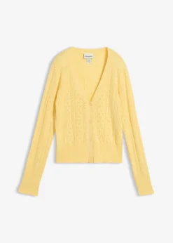 bonprix bonprix Chaqueta de punto ajour con mezcla de seda Amarillo claro Hot