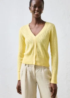 bonprix bonprix Chaqueta de punto ajour con mezcla de seda Amarillo claro Hot