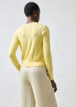 bonprix bonprix Chaqueta de punto ajour con mezcla de seda Amarillo claro Hot