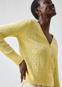 bonprix bonprix Chaqueta de punto ajour con mezcla de seda Amarillo claro Hot