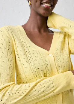 bonprix bonprix Chaqueta de punto ajour con mezcla de seda Amarillo claro Hot