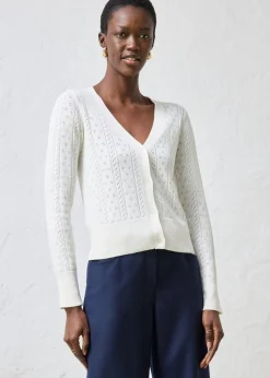 bonprix bonprix Chaqueta de punto ajour con mezcla de seda Blanco Hot