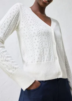 bonprix bonprix Chaqueta de punto ajour con mezcla de seda Blanco Hot