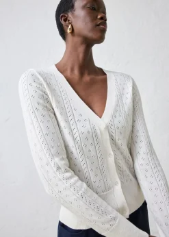bonprix bonprix Chaqueta de punto ajour con mezcla de seda Blanco Hot