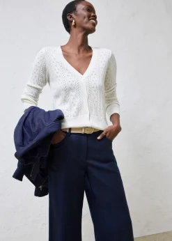 bonprix bonprix Chaqueta de punto ajour con mezcla de seda Blanco Hot