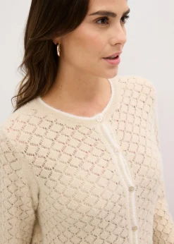 bonprix bonprix Chaqueta de punto ajour con hilo suave Arena claro-blanco lana New