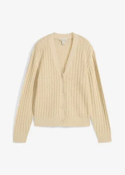 bonprix bonprix Chaqueta de punto ajour con contenido de lino Arena claro Clearance