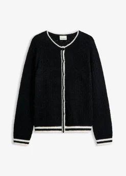 bonprix bonprix Chaqueta de punto ajour con hilo suave Negro-blanco lana