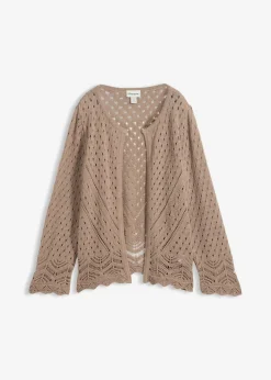 bonprix bonprix Chaqueta de punto ajour de algodón puro Marrón grisáceo Online