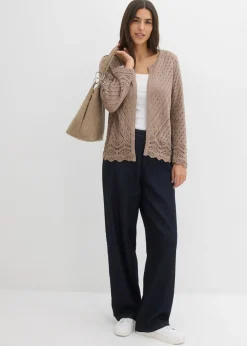 bonprix bonprix Chaqueta de punto ajour de algodón puro Marrón grisáceo Online