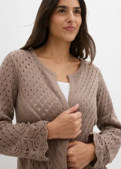 bonprix bonprix Chaqueta de punto ajour de algodón puro Marrón grisáceo Online