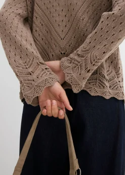 bonprix bonprix Chaqueta de punto ajour de algodón puro Marrón grisáceo Online
