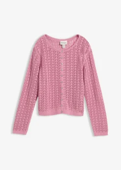 bonprix bonprix Chaqueta de punto ajour de algodón puro Malva