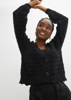 bonprix bonprix Chaqueta de punto ajour de algodón puro Negro Best
