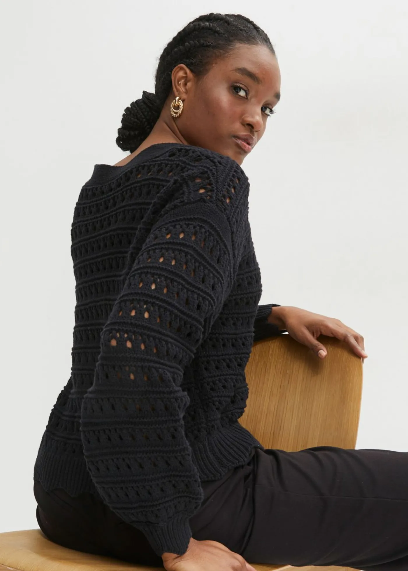 bonprix bonprix Chaqueta de punto ajour de algodón puro Negro Best
