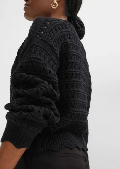 bonprix bonprix Chaqueta de punto ajour de algodón puro Negro Best