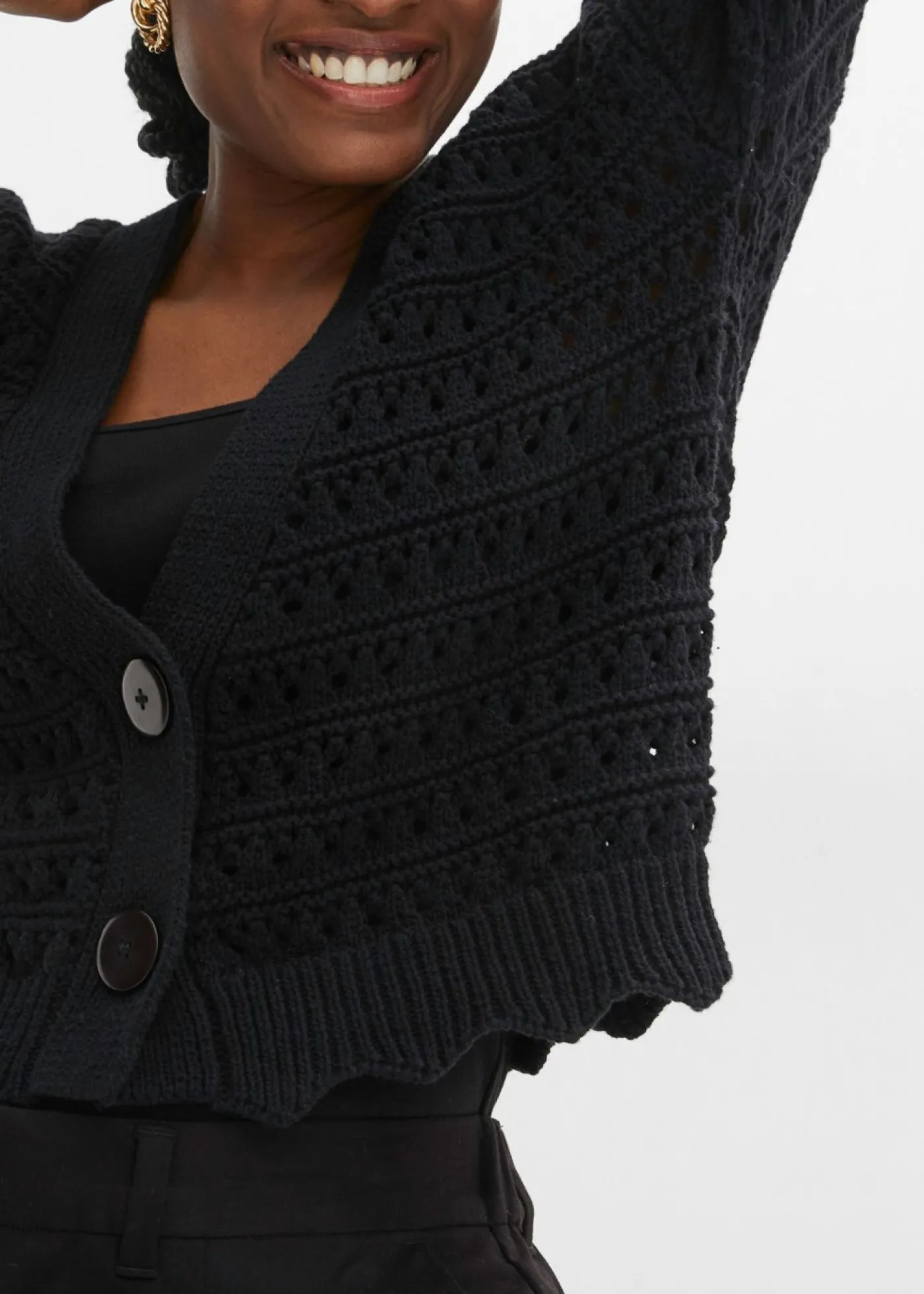 bonprix bonprix Chaqueta de punto ajour de algodón puro Negro Best