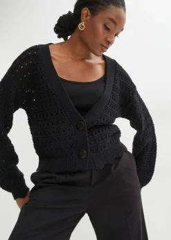 bonprix bonprix Chaqueta de punto ajour de algodón puro Negro Best