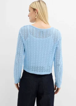 bonprix bonprix Chaqueta de punto ajour de algodón puro Azul claro Hot