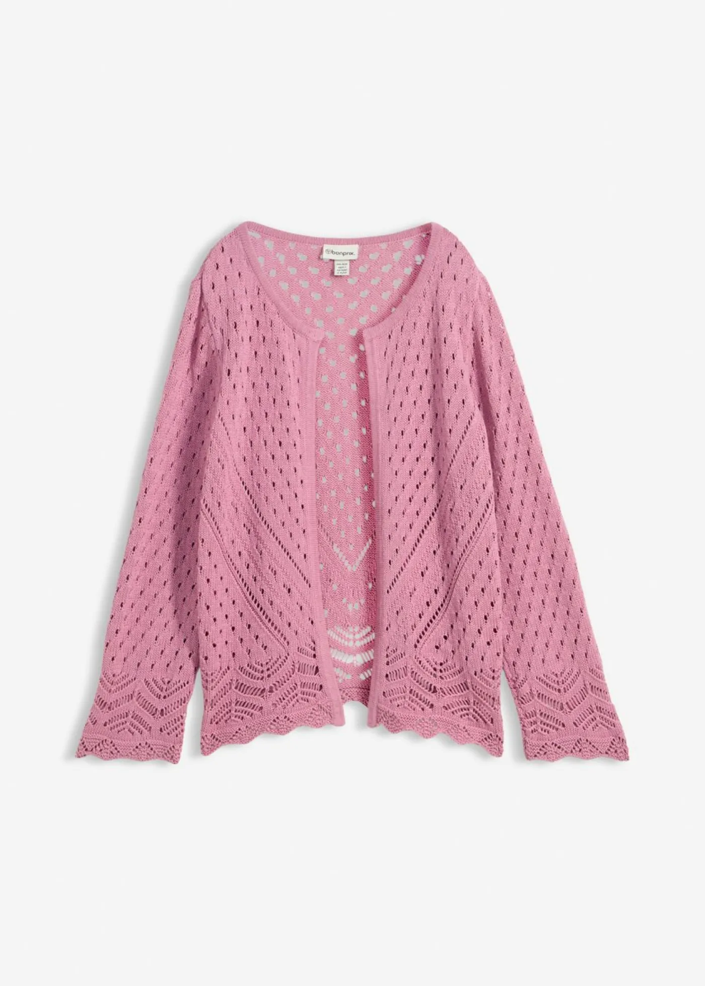 bonprix bonprix Chaqueta de punto ajour de algodón puro Malva