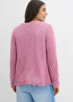 bonprix bonprix Chaqueta de punto ajour de algodón puro Malva