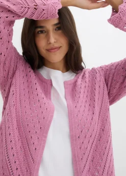bonprix bonprix Chaqueta de punto ajour de algodón puro Malva
