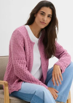 bonprix bonprix Chaqueta de punto ajour de algodón puro Malva