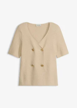 bonprix bonprix Chaqueta de punto con algodón Arena claro New