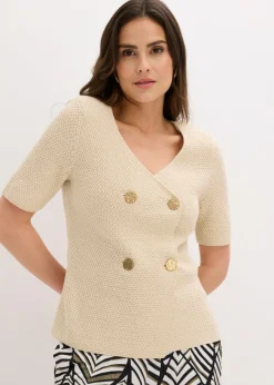 bonprix bonprix Chaqueta de punto con algodón Arena claro New