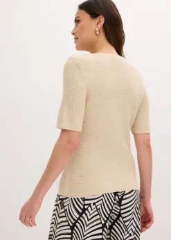 bonprix bonprix Chaqueta de punto con algodón Arena claro New