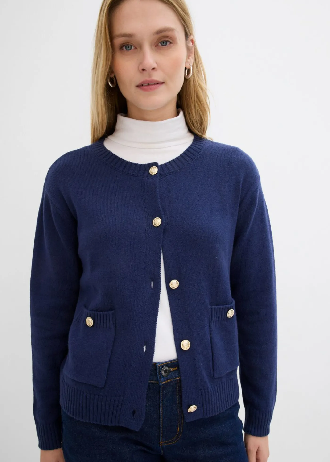 bonprix bonprix Chaqueta de punto con bolsillos Azul marino Outlet