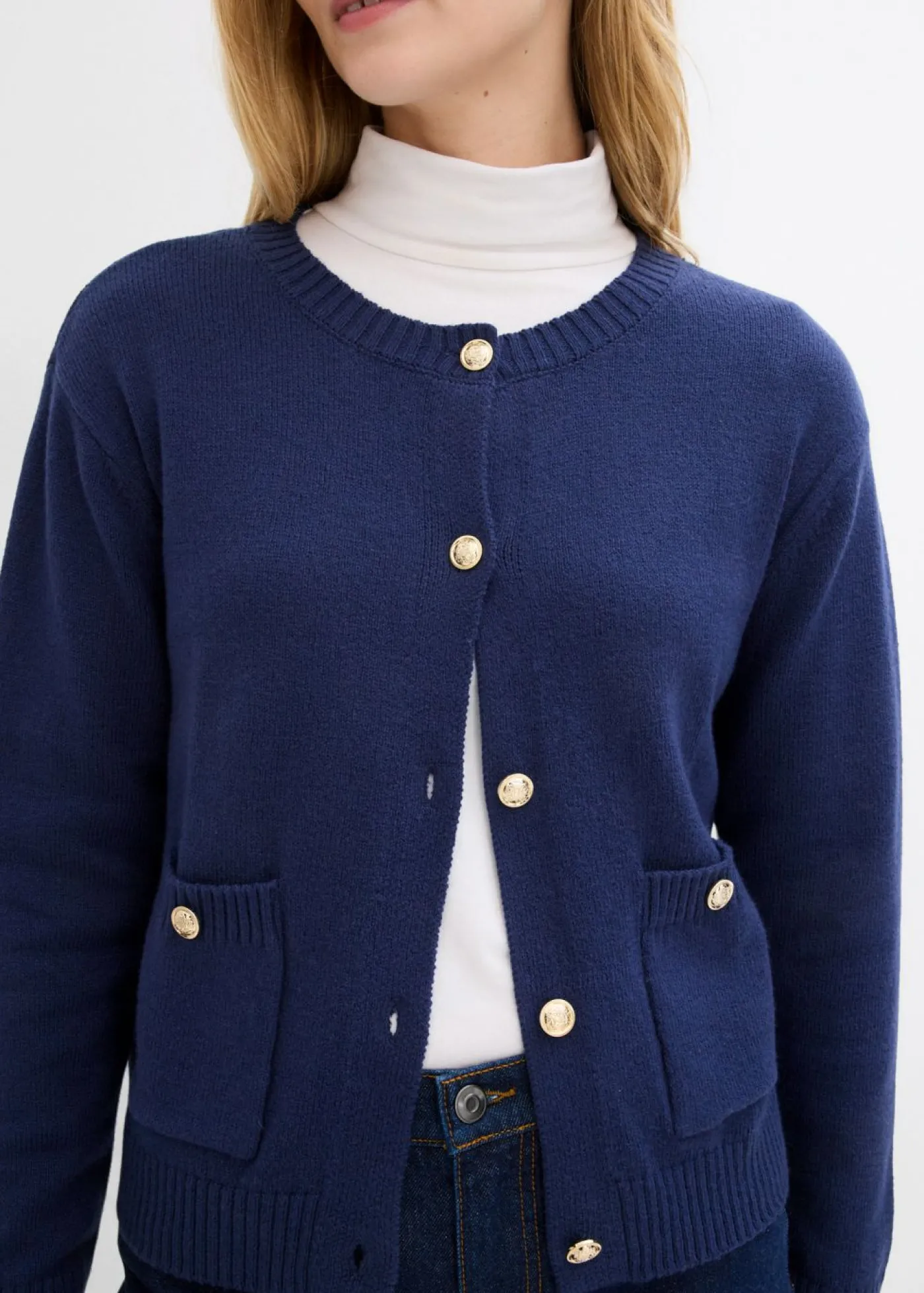 bonprix bonprix Chaqueta de punto con bolsillos Azul marino Outlet