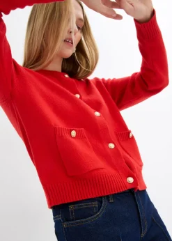 bonprix bonprix Chaqueta de punto con bolsillos fresa Sale