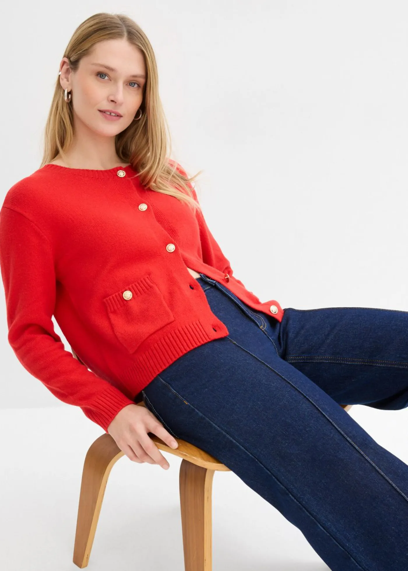 bonprix bonprix Chaqueta de punto con bolsillos fresa Sale