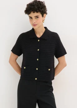 bonprix bonprix Chaqueta de punto con botones decorativos Negro Sale