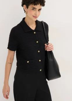 bonprix bonprix Chaqueta de punto con botones decorativos Negro Sale
