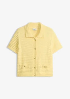 bonprix bonprix Chaqueta de punto con botones decorativos Amarillo claro Hot