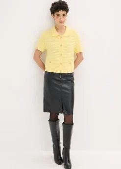 bonprix bonprix Chaqueta de punto con botones decorativos Amarillo claro Hot