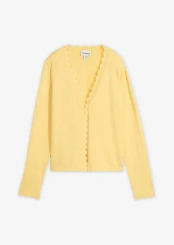 bonprix bonprix Chaqueta de punto con contenido de seda Amarillo claro-blanco lana Hot