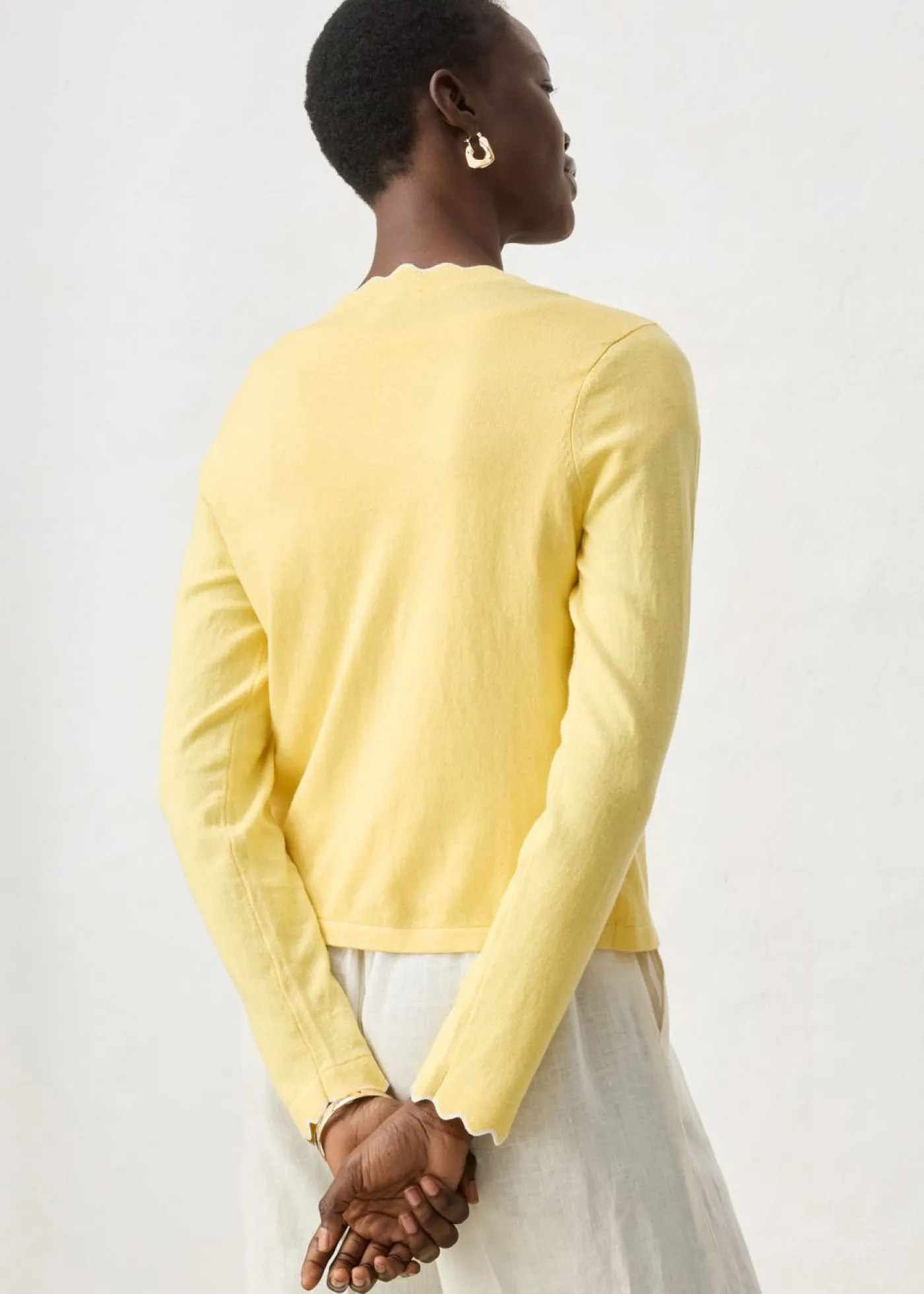 bonprix bonprix Chaqueta de punto con contenido de seda Amarillo claro-blanco lana Hot